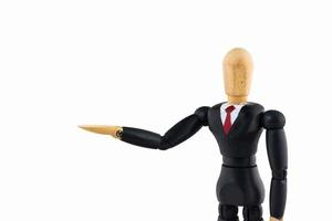 Wood Figure business man on white background photo