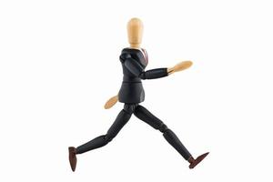 Wood Figure business man on white background photo