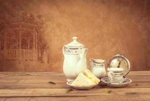 Tea composition, tea set, picture style vintage photo