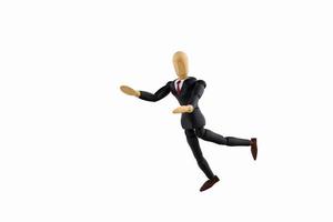 Wood Figure business man on white background photo