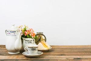 Tea composition, tea set on white background photo