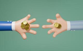 Two businessmen hands holding US dollar coin and Euro coins for forex currency exchange and cash money transfer concept by 3d render illustration. photo