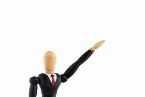 Wood Figure business man on white background photo