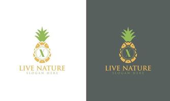 Pineapple minimalist letter X logo design vector