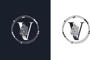 plantilla de diseño de logotipo floral minimalista letra v vector