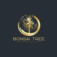 pincelada circular con el logo del árbol bonsái, iconos de silueta vegetal sobre fondo blanco. vector