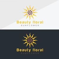 Sunflower logo and sun icon Vector design Template.