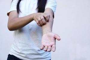 Woman raised her hand for dissuade, campaign stop violence against women photo