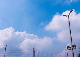 LED street lights on high steel pillars photo