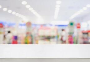 Pharmacy counter with the pharmacy store blur background photo