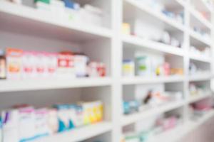 Pharmacy drugstore blur abstract backbround with medicine and healthcare product on shelves photo
