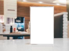 Blank Menu frame on Table in cafe restaurant photo