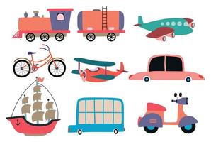 Set of cute cartoon transport. vector
