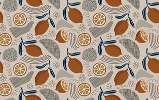 Hand drawn seamless pattern with fresh lemons. vector