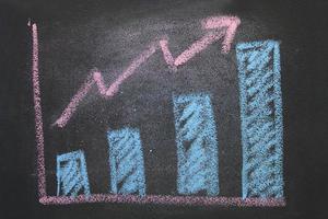 close up of chalkboard with growth business graph chart photo