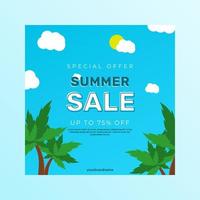 Simple design of summer sales promotion post. Simple vector illustration of summer time.