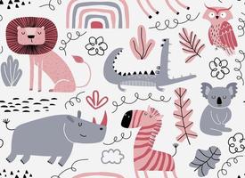 Vector seamless pattern with cute animal