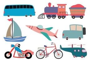 Set of cute cartoon transport. vector