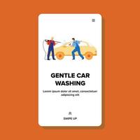 Gentle Car Washing Cleaners Togetherness Vector