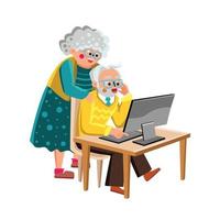 abuela y abuelo trabajando en vector de computadora