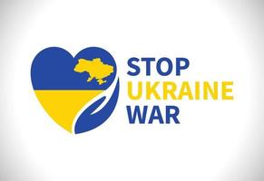 Ukraine flag heart, hand and map sign with stop ukraine war text vector