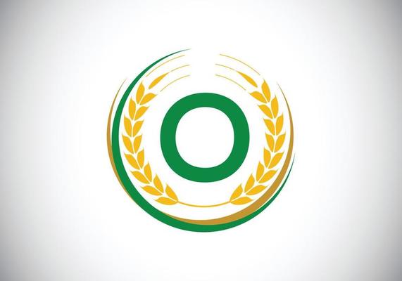 Initial letter O sign symbol with wheat ears wreath. Organic wheat farming logo design concept. Agriculture logo design vector template.