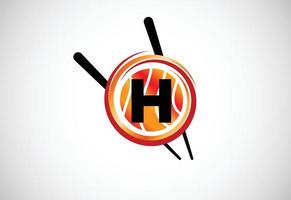 Initial H monogram alphabet in the circle with Chopstick. Asian sushi bar emblem. Logo for sushi vector