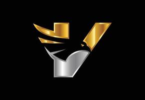 letra inicial del monograma v con símbolo de espacio negativo de cabeza de águila. diseño creativo del vector de la cabeza del águila