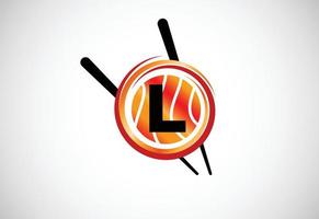 Initial L monogram alphabet in the circle with Chopstick. Asian sushi bar emblem. Logo for sushi vector