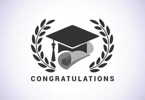 ceremonia de graduación. Felicitaciones a los graduados por el diseño de sellos, logotipos, tarjetas e invitaciones. vector
