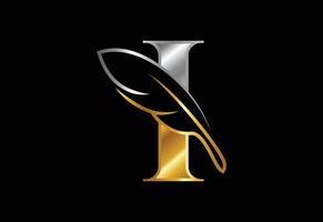 alfabeto inicial i con una pluma. símbolo de signo de icono de bufete de abogados. logotipo para un escritor o editores
