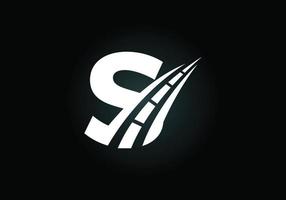 Letter S with road logo sing. The creative design concept for highway maintenance and construction. Transportation and traffic theme.
