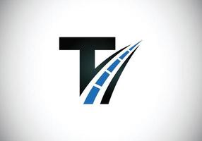 letra t con el logo de la carretera cantando. el concepto de diseño creativo para el mantenimiento y la construcción de carreteras. tema de transporte y tráfico. vector