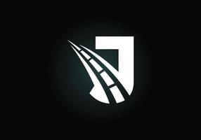 letra j con el logo de la carretera cantando. el concepto de diseño creativo para el mantenimiento y la construcción de carreteras. tema de transporte y tráfico. vector