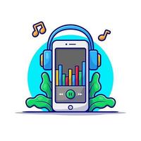 Online Music Player with Headphone and Tune and Note of  Music Cartoon Vector Icon Illustration. Technology Art Icon  Concept Isolated Premium Vector. Flat Cartoon Style