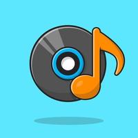 música de disco de vinilo con melodía y nota de ilustración de icono de vector de dibujos animados de música. concepto de icono de objeto de recreación vector premium aislado. estilo de dibujos animados plana