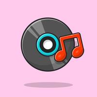 música de disco de vinilo con melodía y nota de ilustración de icono de vector de dibujos animados de música. concepto de icono de objeto de recreación vector premium aislado. estilo de dibujos animados plana