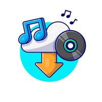 Cloud Download Music with Vinyl, Tune and Note of Music  Cartoon Vector Icon Illustration. Technology Art Icon Concept  Isolated Premium Vector. Flat Cartoon Style