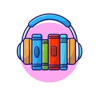 Online Book Music Listening with Headphone Music Cartoon  Vector Icon Illustration. Technology Education Icon Concept  Isolated Premium Vector. Flat Cartoon Style