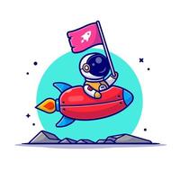 Cute Astronaut Holding Flag With Riding Rocket in Space  Cartoon Vector Icon Illustration. Science Technology Icon  Concept Isolated Premium Vector. Flat Cartoon Style