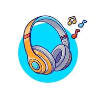Headphone Listening Music With Tune and Note Music  Cartoon Vector Icon Illustration. Technology Art Icon Concept  Isolated Premium Vector. Flat Cartoon Style