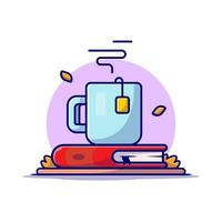 Hot Tea with Book Cartoon Vector Icon Illustration. Nature  Drink con Concept Isolated Premium Vector. Flat Cartoon  Style
