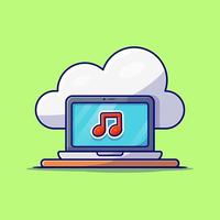 Cloud Music Icon with Laptop and Note of Music Cartoon  Vector Icon Illustration. Technology Art Icon Concept Isolated  Premium Vector. Flat Cartoon Style