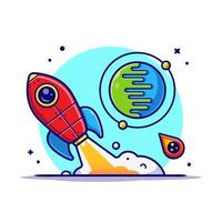 Rocket Taking Off with Planet and Meteorite Cartoon Vector  Icon Illustration. Science Technology Icon Concept Isolated  Premium Vector. Flat Cartoon Style