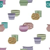 Seamless pattern with empty multicolored vector ceramic pots