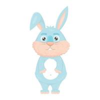 Cute blue hare in flat cartoon style vector