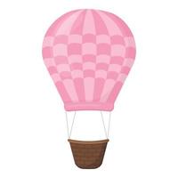 Empty pink balloon with wooden basket in flat cartoon style vector