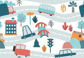 seamless cute car cartoon pattern. vector