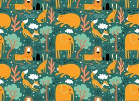 Vector seamless pattern with cute animal