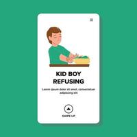 Kid Boy Refusing Vegetarian Salad Food Vector